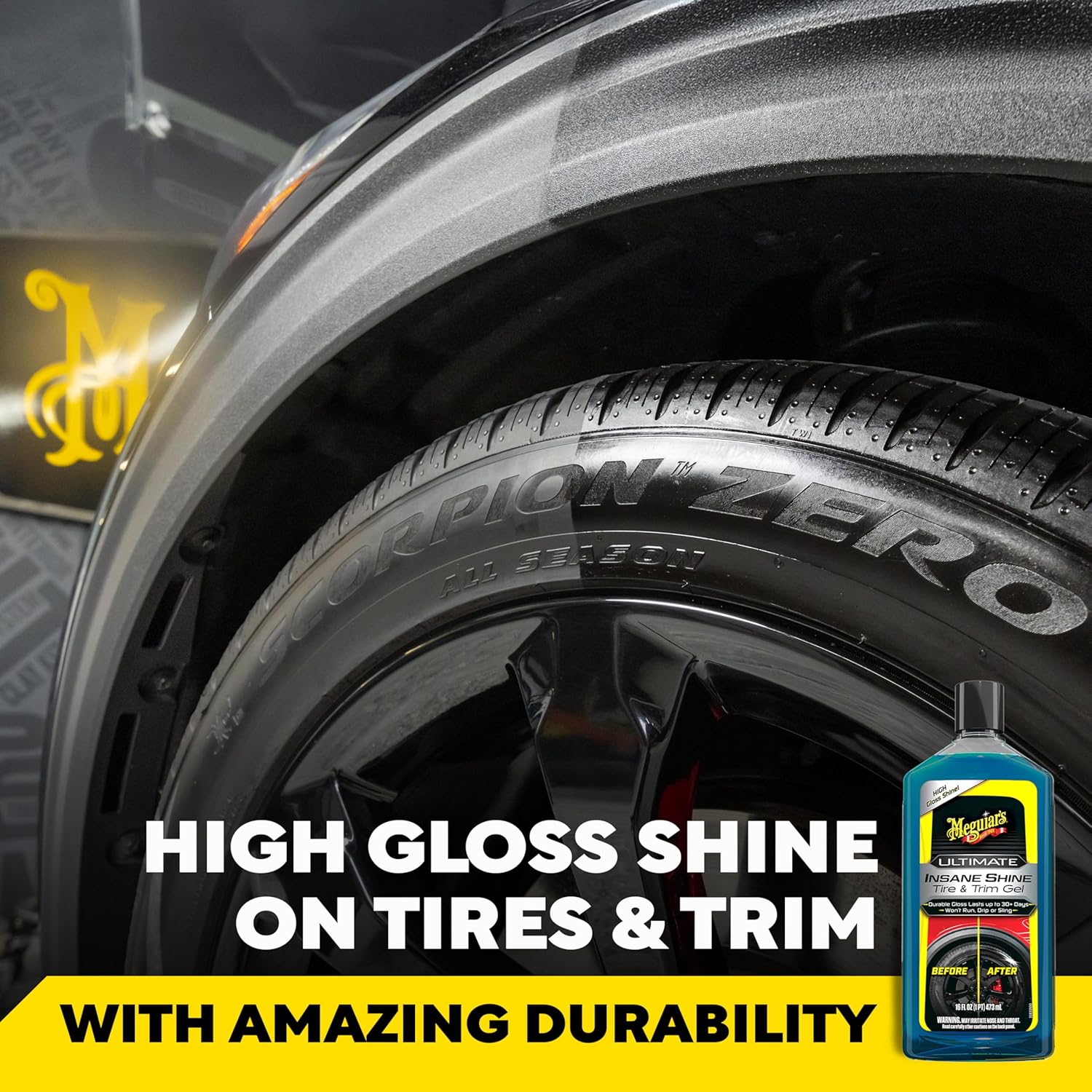 Meguiar's G262016 Ultimate Insane Shine Tire & Trim Gel น้ำยาเคลือบเงายาง ชนิดเจล สูตรเงามาก ขนาด 473 มิลลิลิตร